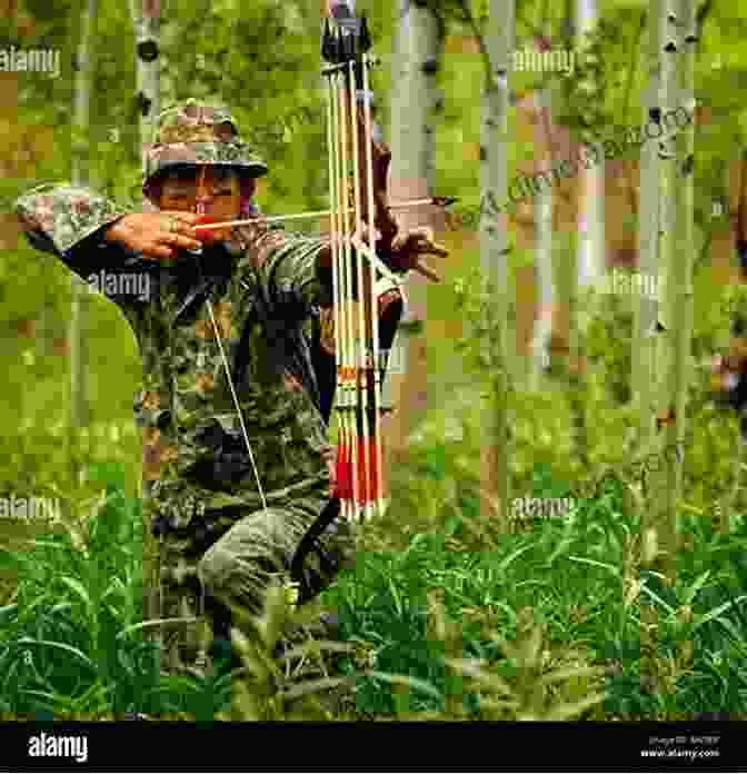 An Archer Taking Aim In A Serene Forest Setting. Archery Projectiles And Canoeing: Secrets Of The Forest